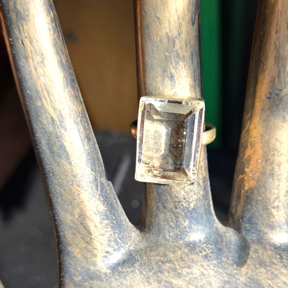 Natural Edge Kharma by Avelon Jewelry - Quartz emerald cut natural crystal gemstone sterling rings sz 6 & 8 available